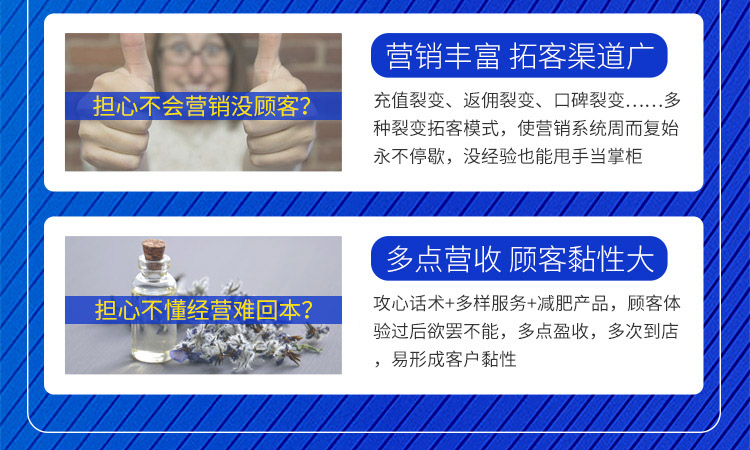 陌谷減肥攻心話術+多樣服務+減肥產品，顧客體驗過后欲罷不能，多點盈收，多次到店，易形成客戶黏性